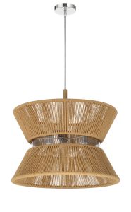Part of the Serena - 58596 collection, this modern pendant light features a cylindrical design on a metal rod. The lampshades open weave made from thin hemp rope adds texture and highlights its natural materials for a sleek, contemporary look.