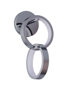 The Context - 59362-CH-LED features a modern, silver metallic wall hook with overlapping circular rings on a round base, perfect for enhancing any LED Lighting Collection. Its sleek and minimalistic design is ideal for contemporary decor.