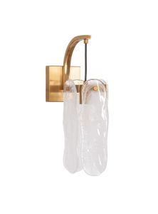The Angela - 59961-SB modern wall sconce features a satin brass finish and two vertically hung transparent glass shades, adding a contemporary and elegant touch to any space.