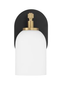 The Council - 60301-FBSB is a modern wall sconce with a rounded white frosted glass shade and matte black backplate, boasting satin brass accents like a cylindrical top connector and decorative knob for a stylish, elegant look. It’s part of the exclusive