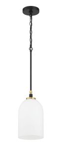 The Council - 60391-FBSB is a chic pendant light featuring a black metal chain and rod, a white frosted glass shade, and an elegant gold accent, epitomizing the sophistication of Council Lightings chandelier collection.