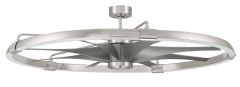 The Axel Indoor Ceiling Fan - AXL57BNK8 is a sleek, modern design featuring an integrated LED light along the edge, resembling a circular blade. It mounts to a ceiling base and offers smart home compatibility with multiple angled blades and a minimalist a