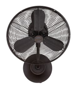 The Bellows I Hard-wired Indoor|Outdoor Fan (BW116AG3-HW) features a sleek, modern black design with a circular grille and three blades. The ecoHOUZNG logo is showcased at the center. This 3-speed oscillating fan is photographed from the front, highlighti