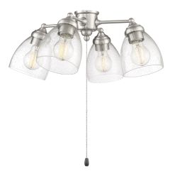 The Armed Light Kit - LK401105 includes four brushed polished nickel arms with clear seeded glass dome shades showing exposed bulbs. A central pull chain allows for easy operation.