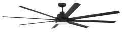 The Rush 84" Ceiling Fan Wet Rated no Wifi-RSH84FB8-NWF features a modern black design with eight long blades and a central LED light, shown against a white background.