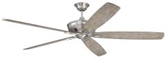 The Santori 72 Indoor Ceiling Fan (SNT72BNK5) by Craftmade boasts energy efficiency, five wooden blades, and a metallic finish. Its sleek modern design features a central motor housing, short downrod attachment, and user-friendly controls for easy customi