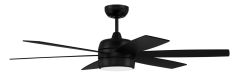 The Trevor 52" Indoor/Outdoor Ceiling Fan (TRV52FB6-NWF) features five angular blades, a dimmable LED light, and a sleek black finish, shown against a white background.