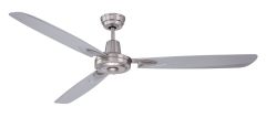 Meet the Velocity Indoor Fan (VE58xxx3) with a modern aerodynamic look, three sleek silver blades, and a metallic finish. Its central cylindrical hub ensures easy ceiling attachment, while the 4-speed motor allows for customizable airflow in any room.