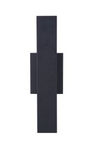 The Rens - ZA2600-MN-LED is a minimalist black wall sconce with contemporary style, featuring two overlapping elongated rectangles. It creates a modern, sleek appearance on a white background and is enhanced by an energy-efficient LED light.