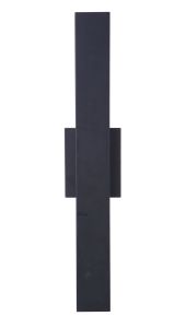 The Rens - ZA2620-MN-LED is a vertical black wall light fixture with contemporary styling and a modern design. It features a long rectangular shape, an LED light, and is mounted against a white background.