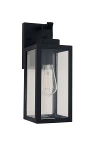 Discover the Marin - ZA6804-TB, a stylish black metal and glass outdoor wall lantern with a vintage-style exposed filament bulb. Its clear glass enclosure ensures full visibility, making it an elegant lighting solution for your home.