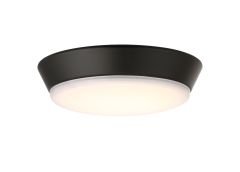 The Venn 58 Light Kit (VNN58LK-xxx-LED-D) is a modern, round black ceiling fixture with a frosted white diffuser that provides bright, softly glowing illumination.