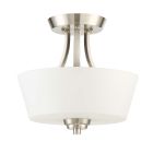 The Grace - 41952 is a modern ceiling light fixture from the Grace Collection, featuring a semi-flush mount design with clean lines, a brushed nickel finish, and a white frost glass drum shade. It is supported by three curved metal arms connecting to the