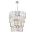 As part of the Museo - 48628 collection, this chandelier showcases textured glass panels cascading from a brushed polished nickel chain. Its multi-tiered design adds a luxurious, modern touch that blends timeless elegance with sophistication.