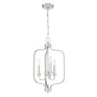 The Bolden - 50533 chandelier boasts a sleek, minimalist design with three candle-like LED bulbs in a silver metal frame, elegant chain suspension, and clear seeded glass accents.