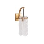 The Angela - 59961-SB modern wall sconce features a satin brass finish and two vertically hung transparent glass shades, adding a contemporary and elegant touch to any space.