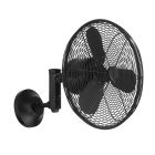 The Bellows IV Indoor|Outdoor Fan - BW414FB3 adds a sleek touch to home décor with its black wall-mounted design, three blades, and circular protective grille. Its industrial-age style is crafted for indoor use and features a rotating wall bracket for opt