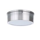 Introducing the Fenn - X6709: a sleek, modern circular ceiling light with a brushed metal frame and frosted glass cover. This minimalist flushmount design features a discreet side screw on the metal casing.