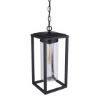 The Neo - ZA4821 features a black metal lantern-style pendant with a modern rectangular frame and transparent glass cylinder encasing one bulb. Its elegant design includes a UV finish and black chain, enhancing any contemporary space.