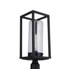 The Neo - ZA4825 outdoor lantern features a sleek black rectangular design with clear glass encasing a cylindrical bulb, set on a sleek base. Its modern aesthetic is enhanced by a durable UV finish for lasting appeal, making it part of the contemporary Ne