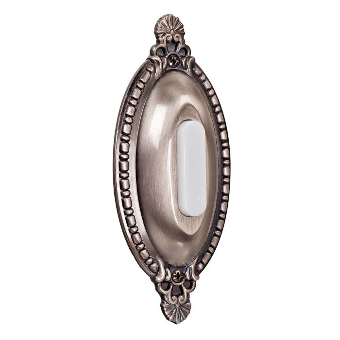 Designer Surface Mount Buttons Surface Mount Oval Ornate Lighted Push Button in Antique Pewter